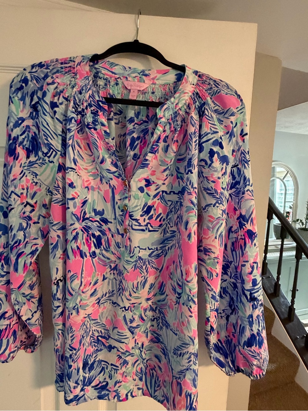 Lilly Pulitzer Multicolor Floral Pullover Blouse in Pink & Blue